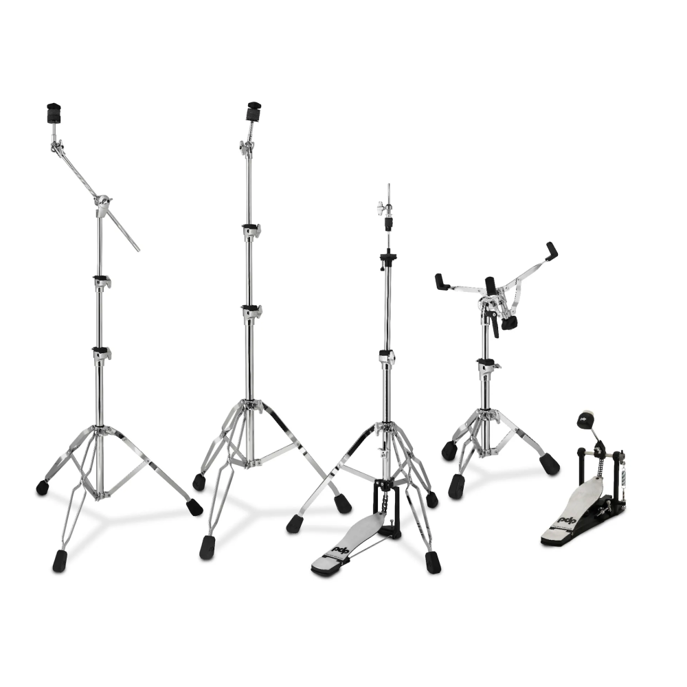 PDP New 800 Series drum hardware pack with stands, mounts, and accessories for drum kit setup and stability.