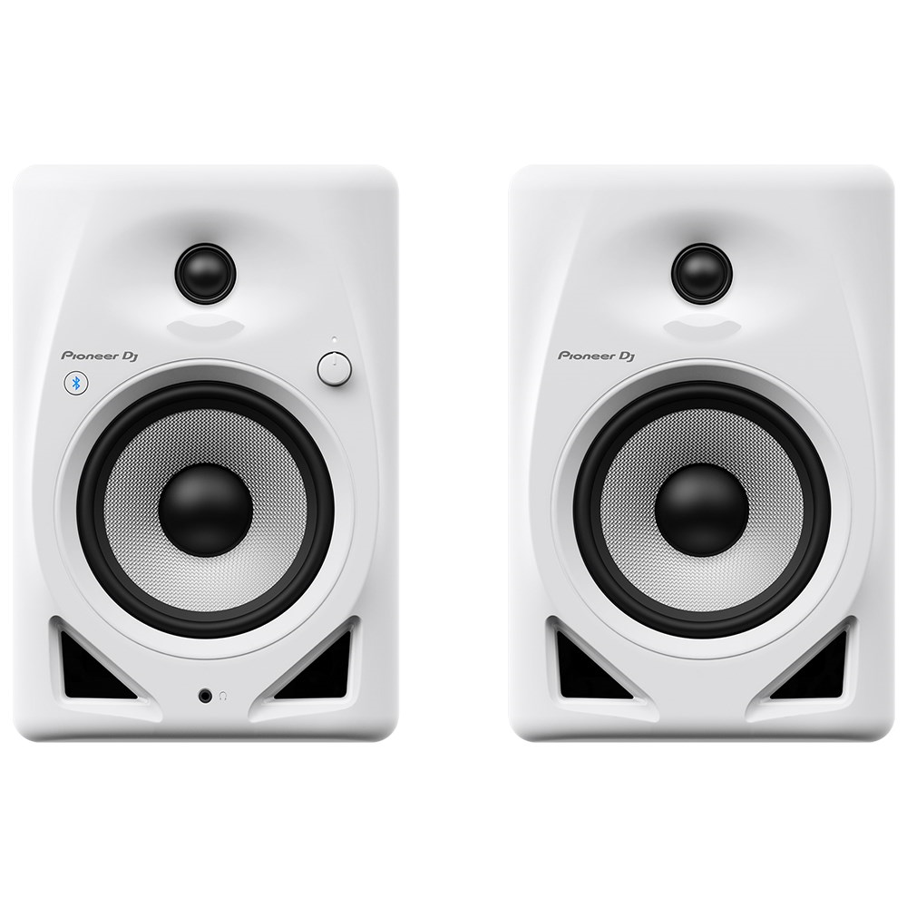 Pioneer DM-50D-BT-W white 5-inch studio monitor speakers with Bluetooth, showcasing sleek design and compact size.