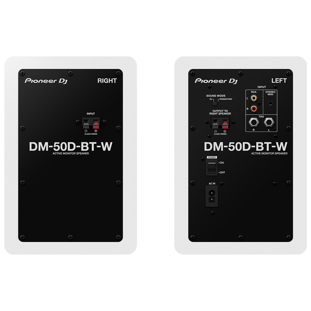 Pioneer DM-50D-BT-W studio monitor speakers in white, showcasing a sleek design and Bluetooth connectivity.