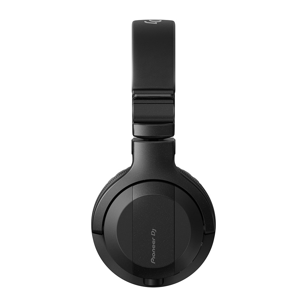 Pioneer HDJ-CUE1BT-K black Bluetooth monitoring headphones on a white background, showcasing ear cups and headband design.