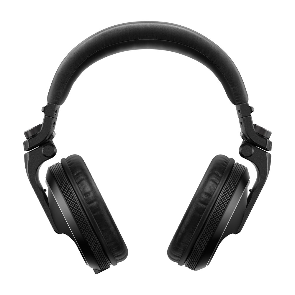Pioneer HDJ-X5 over-ear DJ headphones in black, showcasing cushioned ear pads and adjustable headband design.