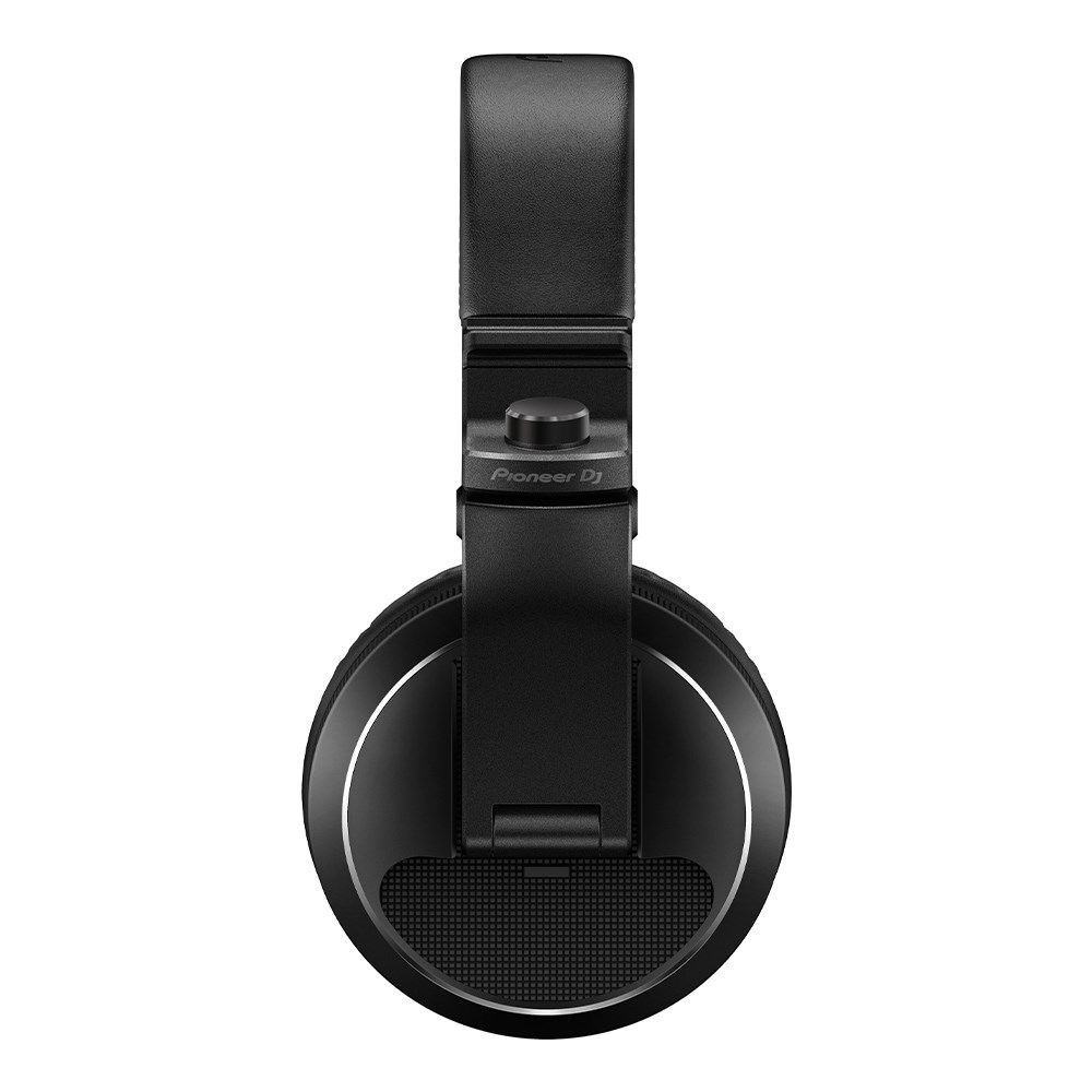 Pioneer HDJ-X5 over-ear DJ headphones in black, featuring cushioned ear pads and a sturdy design for optimal sound monitoring.