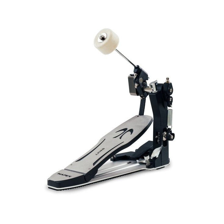 Mapex PDLSW1 Design Lab Swift bass drum pedal with sleek metal footplate and chain drive for smooth, responsive performance.
