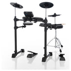Pearl eRoadshow electronic drum kit with mesh drum pads, cymbals, and control module for versatile electronic percussion.