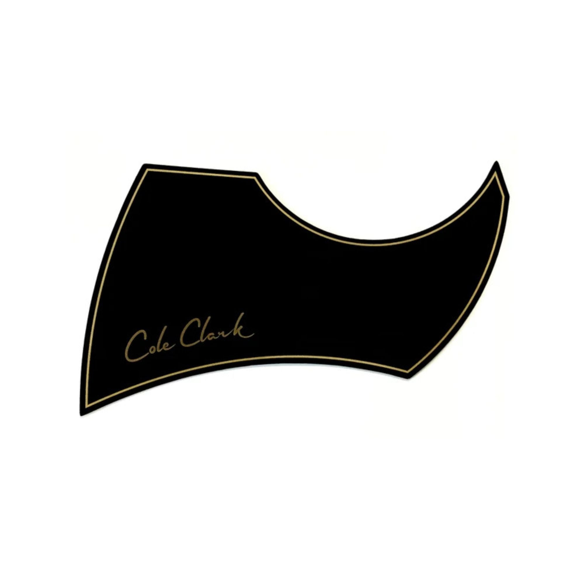 Black Cole Clark PG-FL2 pickguard for guitar, shown on a guitar body, highlighting its smooth black finish and fitting design.