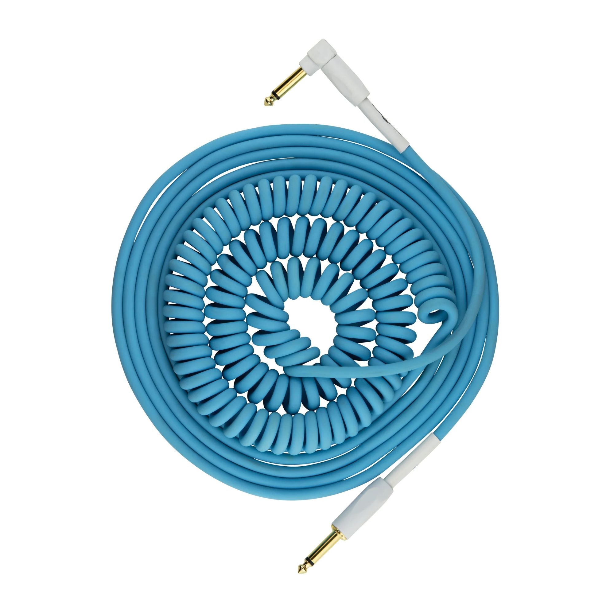 Pig Hog 30 ft Daphne Blue guitar instrument cable, half coil design, ideal for connecting electric guitars and amplifiers.