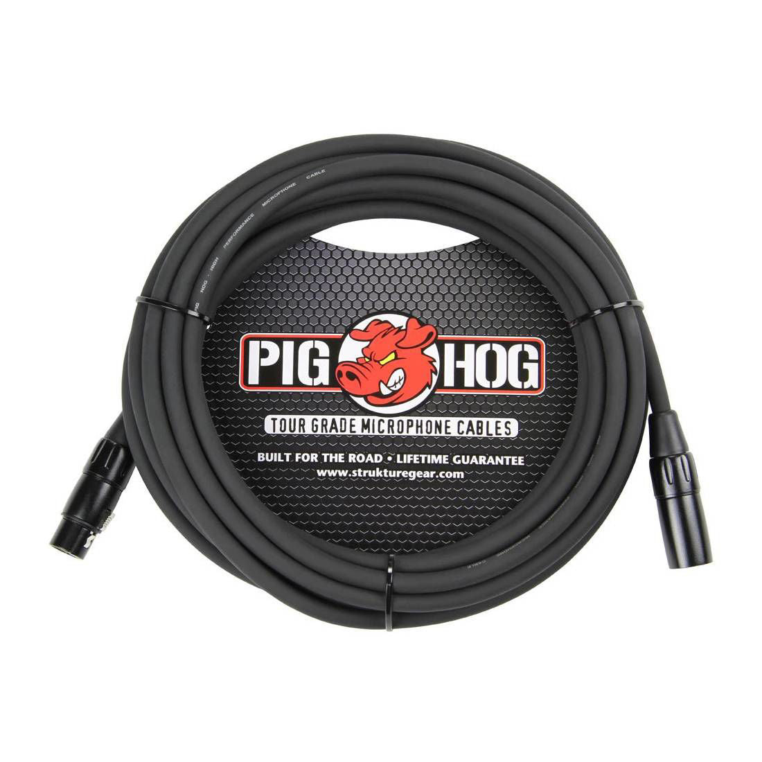 Pig Hog 8mm XLR microphone cable, 20ft length, professional PA cable for audio connections, shown with XLR connectors.