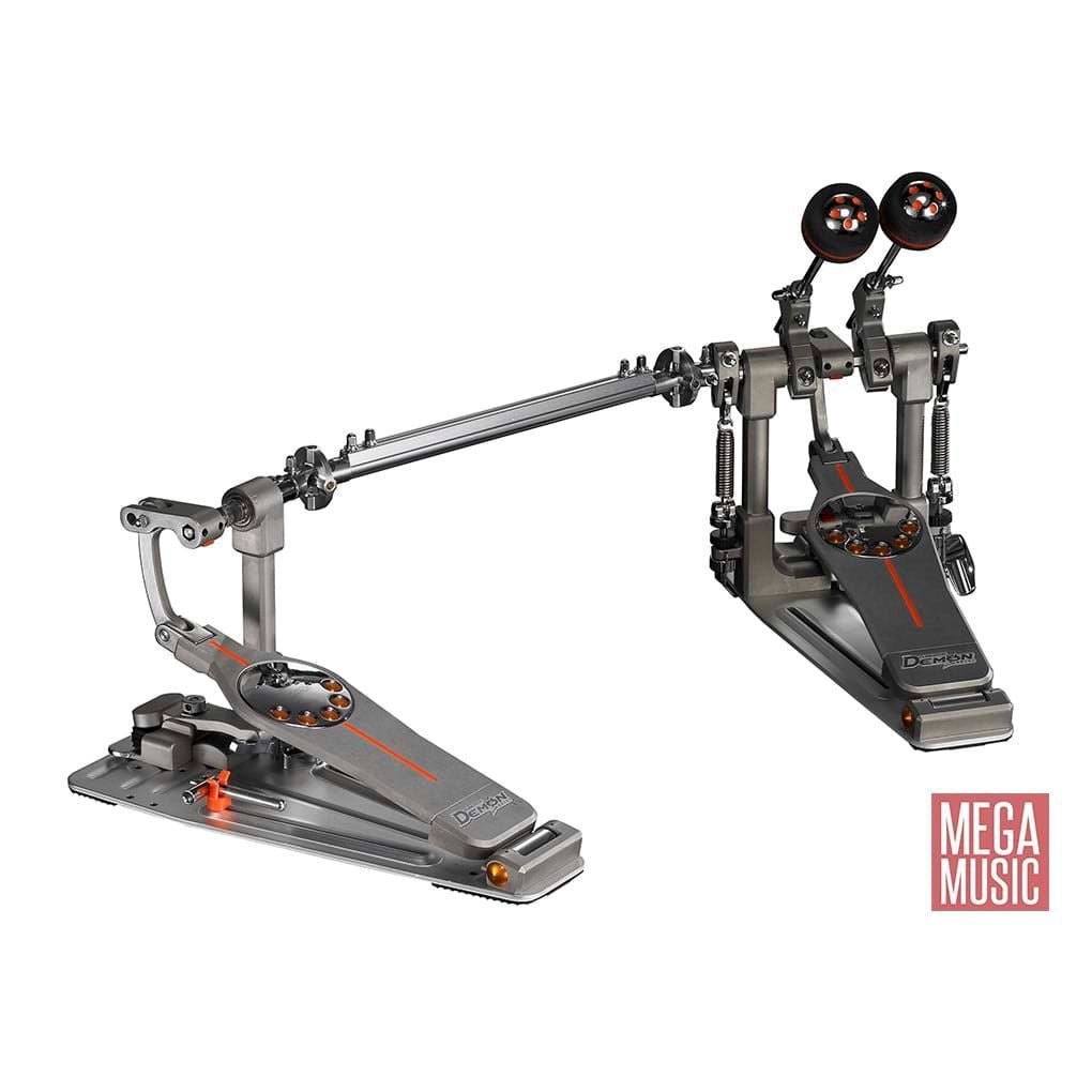 Pearl P-3002D Eliminator Demon Drive double bass drum pedal with case, showing the pedal's sleek design and sturdy construction.