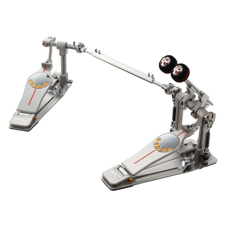 Pearl P-3002D Eliminator Demon Drive double bass drum pedal with case, showing the sleek pedal design and sturdy construction.