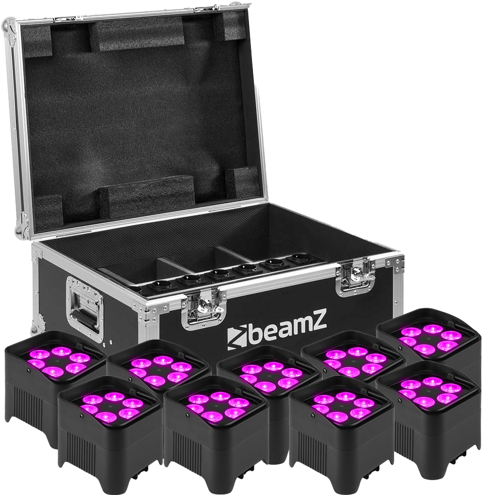 Beamz BBP96S Bundle with 8x Uplight Pars and Flight Case