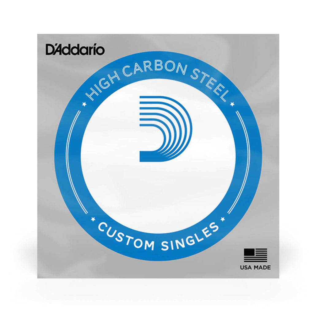 D'Addario 008 single plain electric guitar string showing the metal winding and smooth surface for bright tone.