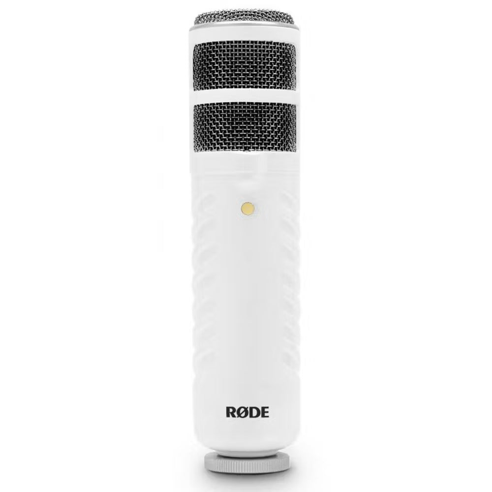 Rode Podcaster MKII USB broadcast microphone with built-in shock mount and pop filter for professional podcasting and streaming.