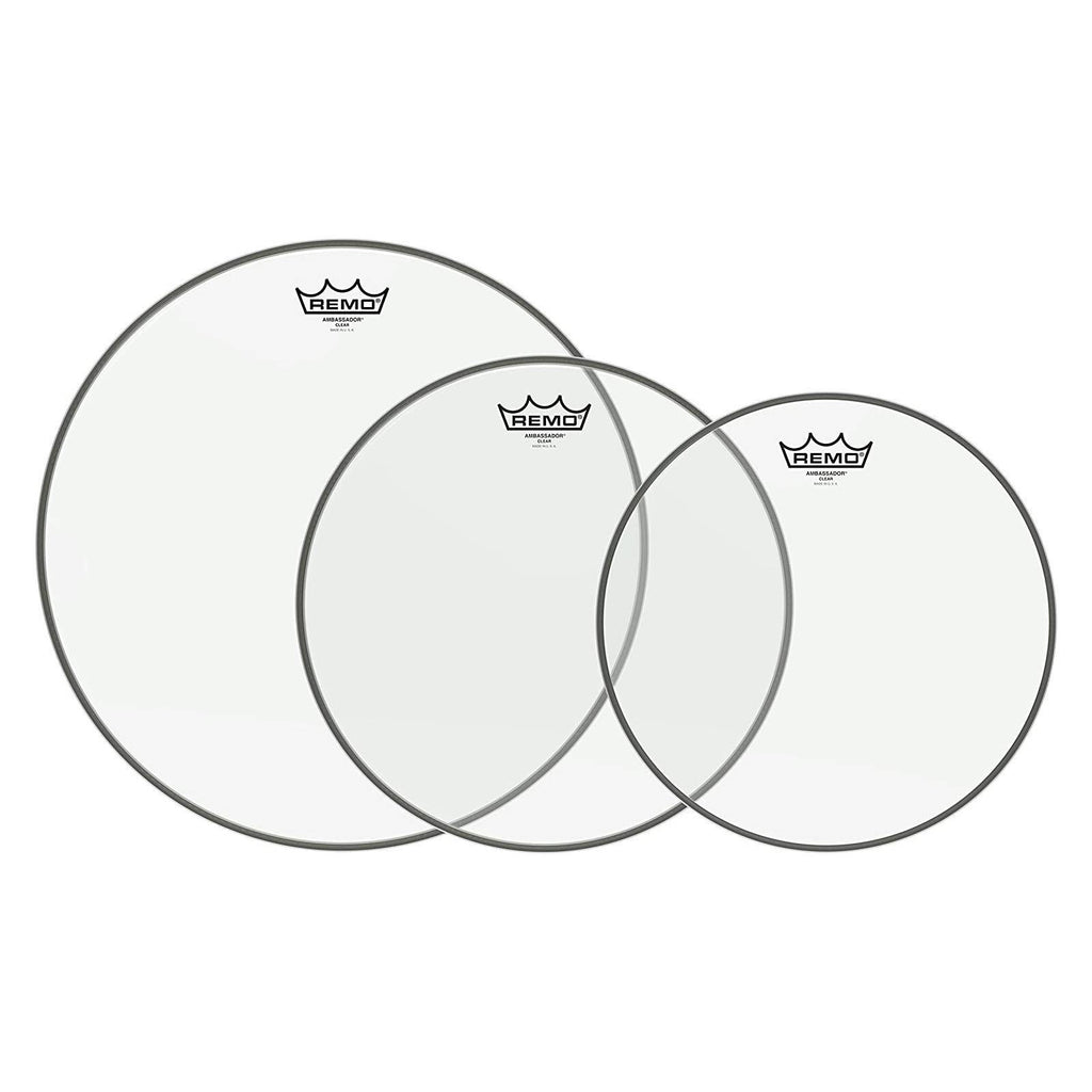 Remo USA Pro Ambassador Clear Fusion Drum Head Pack with Free 14 Hazy Snare Side Head - 10/12/16+14