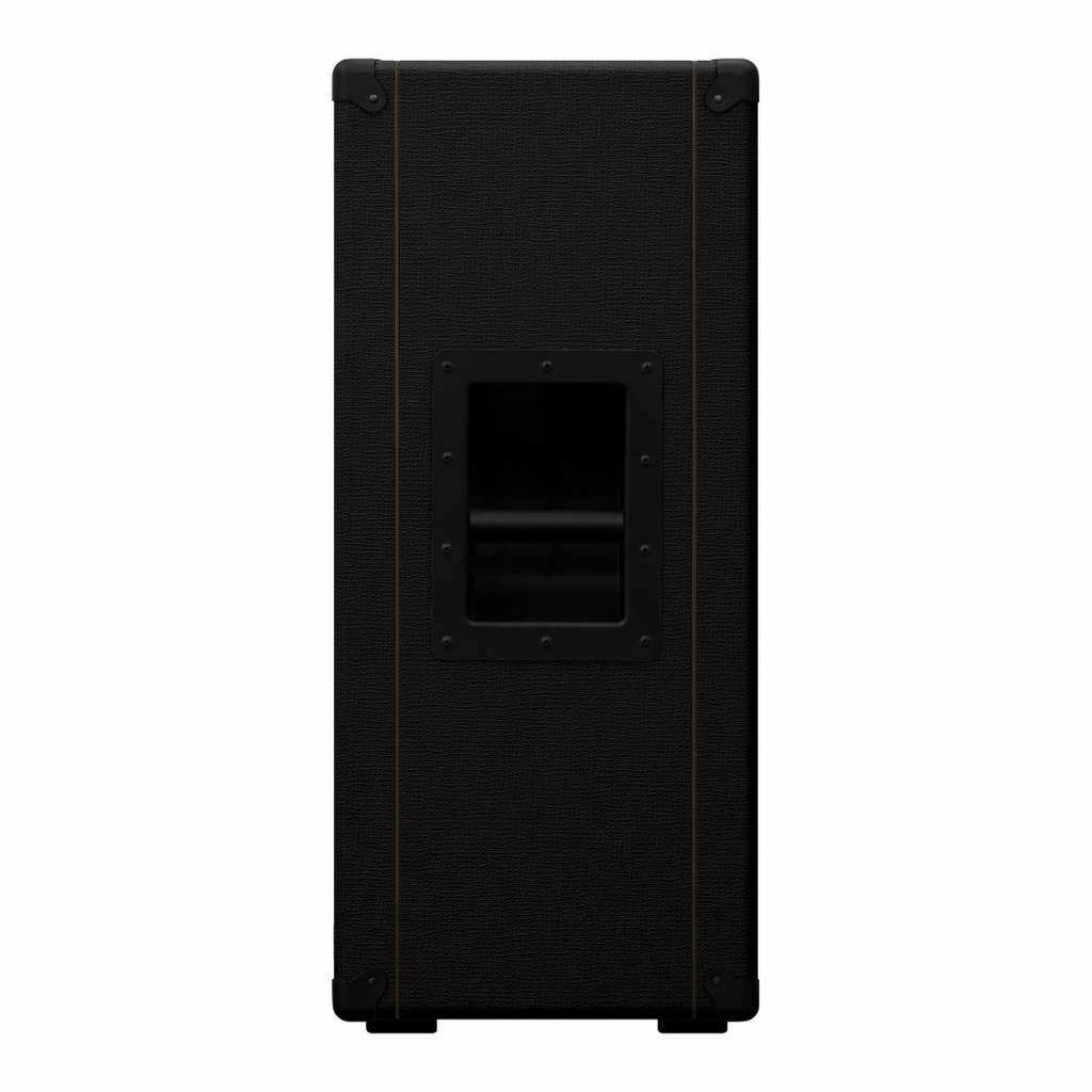 Orange PPC212V BK 2x12 vertical guitar speaker cabinet in black with two speaker openings and textured finish.