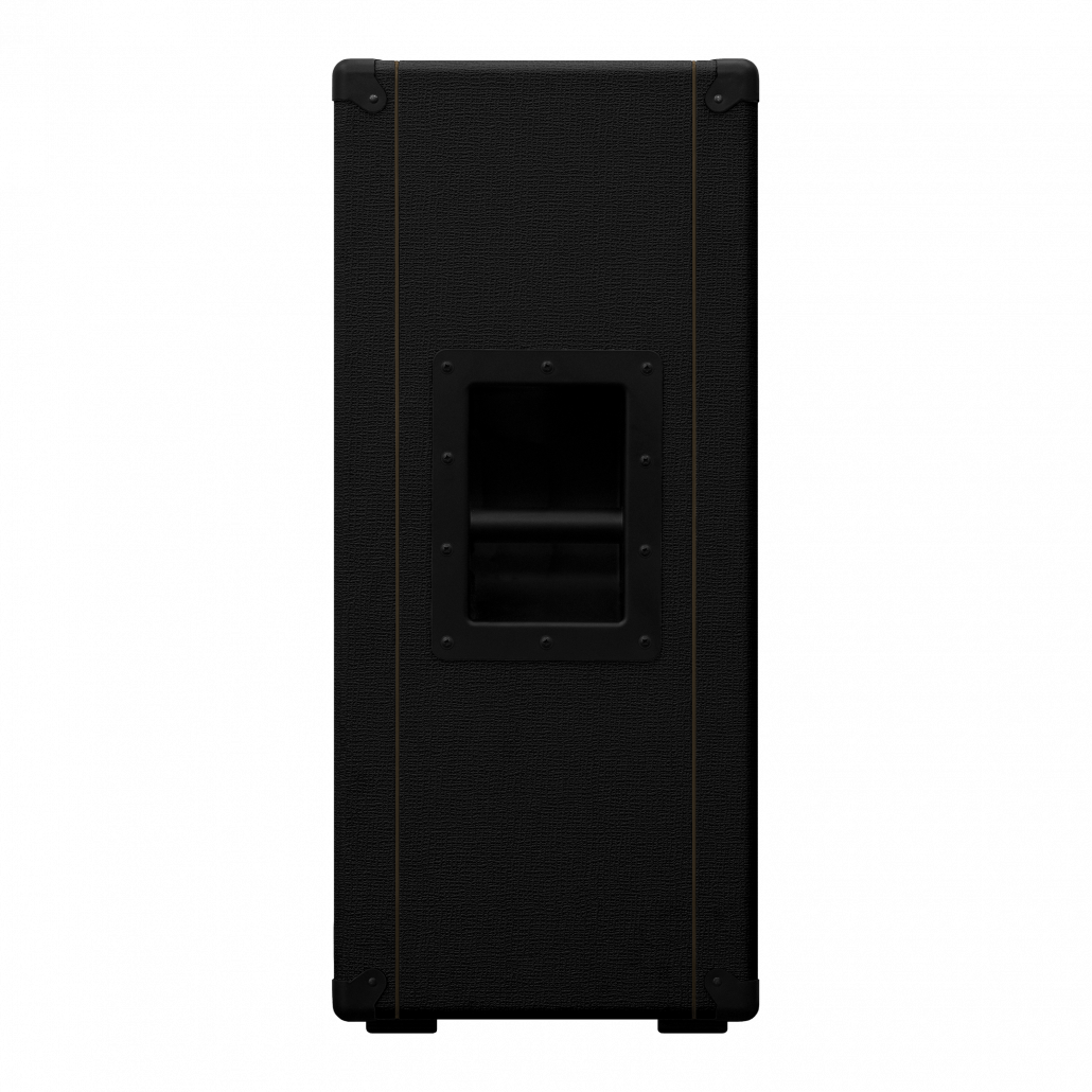 Orange PPC212V BK 2x12 vertical guitar speaker cabinet in black with two speaker openings and textured finish.