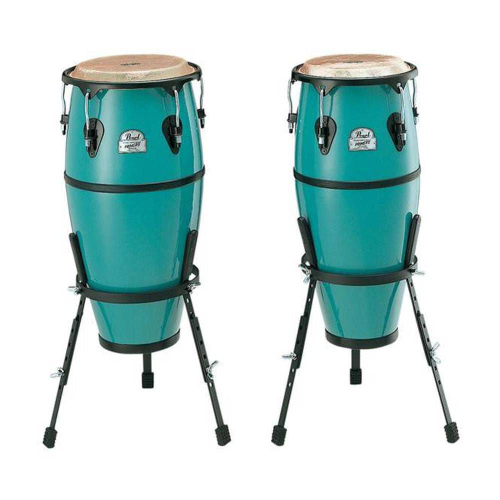 Pearl Primero Fiberglass 10 11 Congas with Basket Stands - Deco Blue
