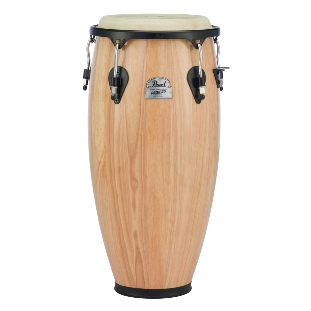 Pearl Pearl Primero 10" and 11" natural wood congas with smooth finish, suitable for percussion and musical performances.