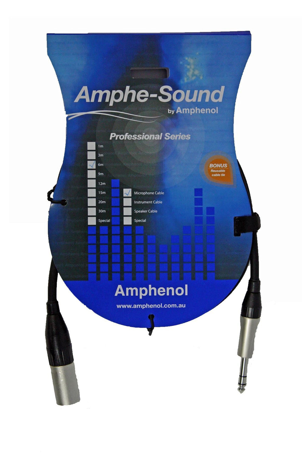 Amphenol Male XLR to 6.35mm Jack TRS Microphone Cable - 3m