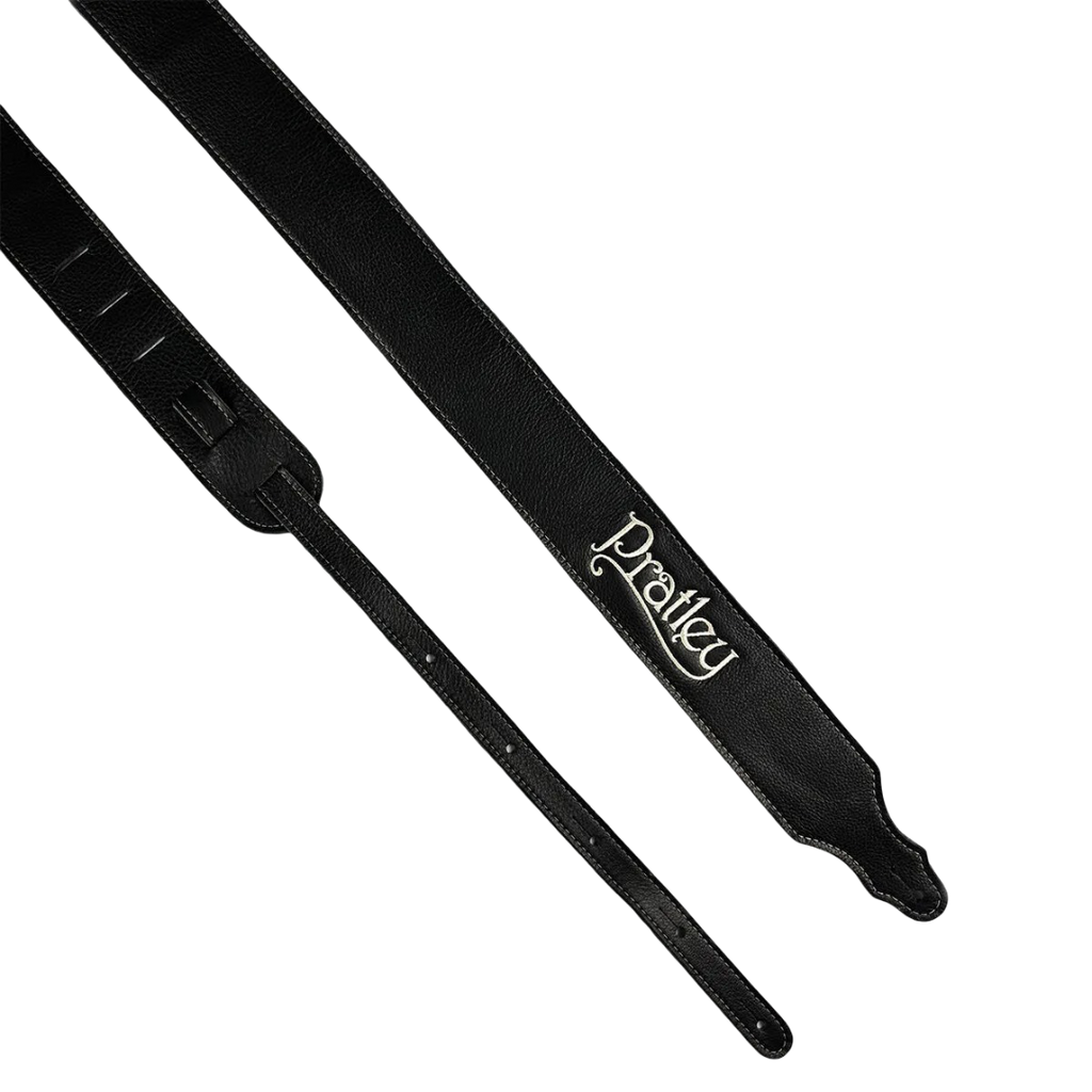 Pratley 2.5 Leather Guitar Strap w/Suede Back & Embroided Logo - Black