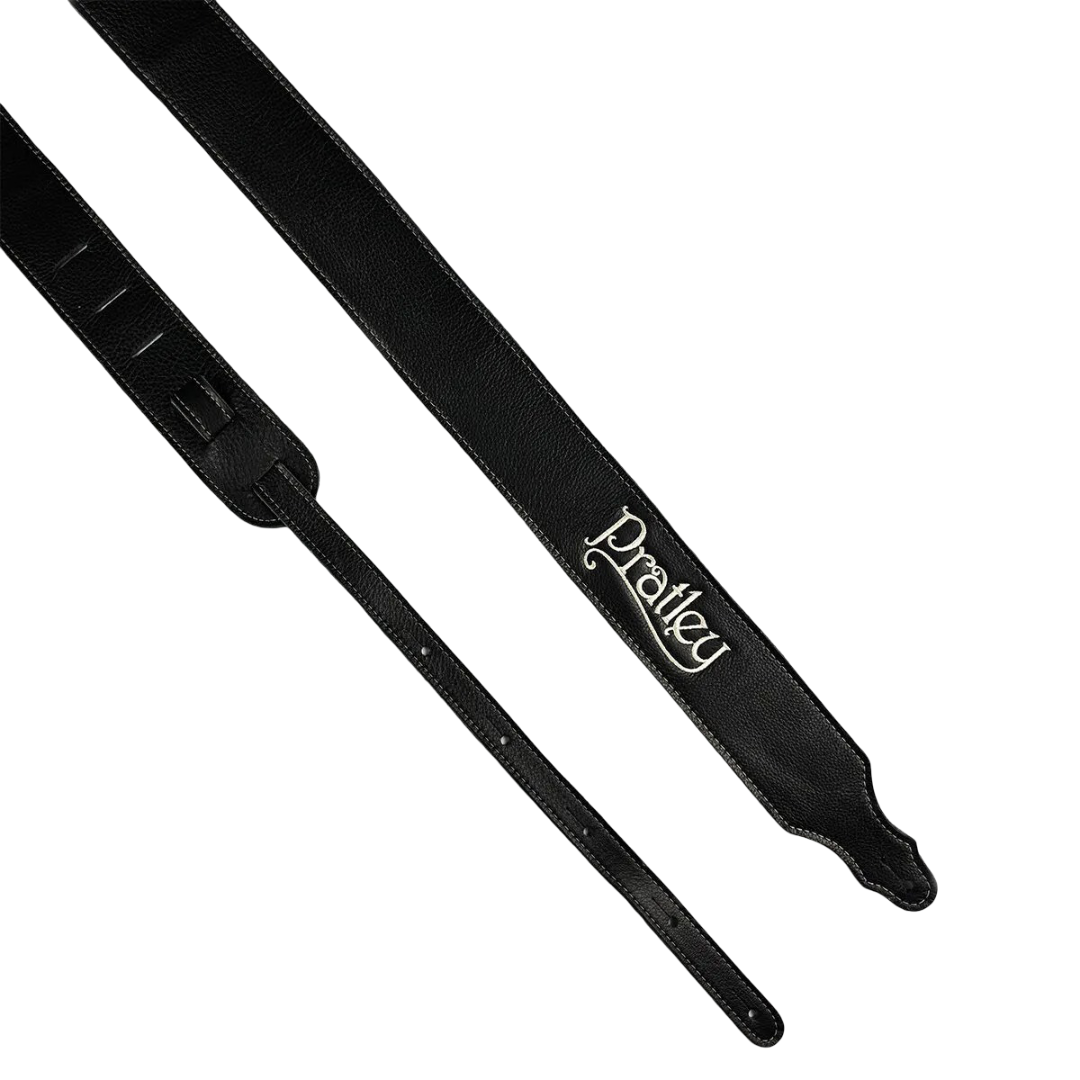 Pratley 2.5 Leather Guitar Strap w/Suede Back & Embroided Logo - Black