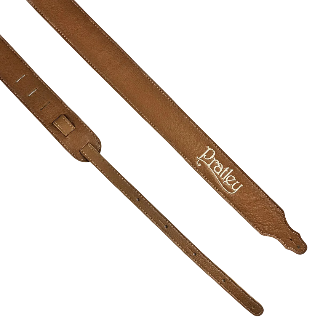 Pratley 2.5 Leather Guitar Strap w/Suede Back & Embroided Logo - Caramel