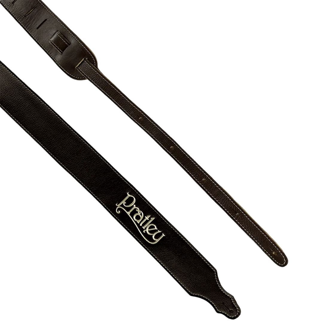 Pratley 2.5 Leather Guitar Strap w/Suede Back & Embroided Logo - Chocolate