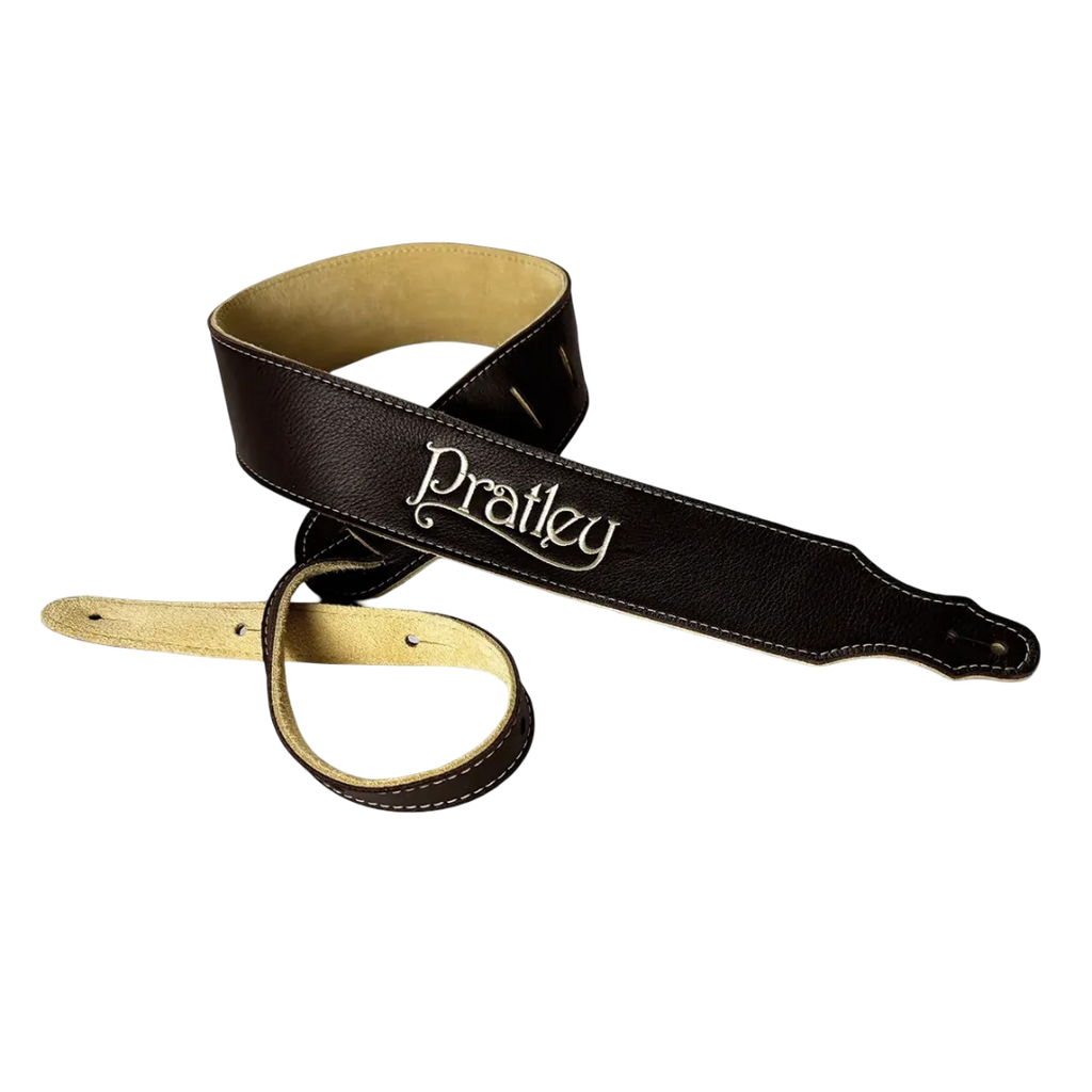 Pratley 2.5 Leather Guitar Strap w/Suede Back & Embroided Logo - Chocolate