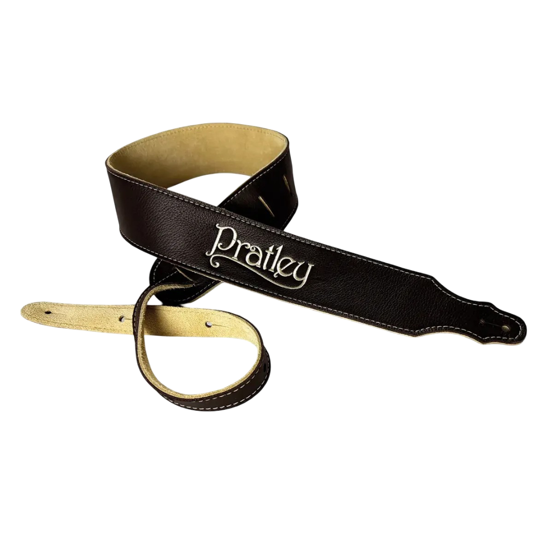 Pratley 2.5 Leather Guitar Strap w/Suede Back & Embroided Logo - Chocolate