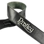 Pratley 2.5 Leather Guitar Strap w/Suede Back & Embroided Logo - Black