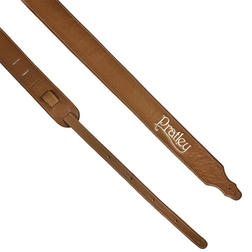 Pratley 2.5 Leather Guitar Strap w/Suede Back & Embroided Logo - Caramel