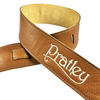 Pratley 2.5 Leather Guitar Strap w/Suede Back & Embroided Logo - Caramel