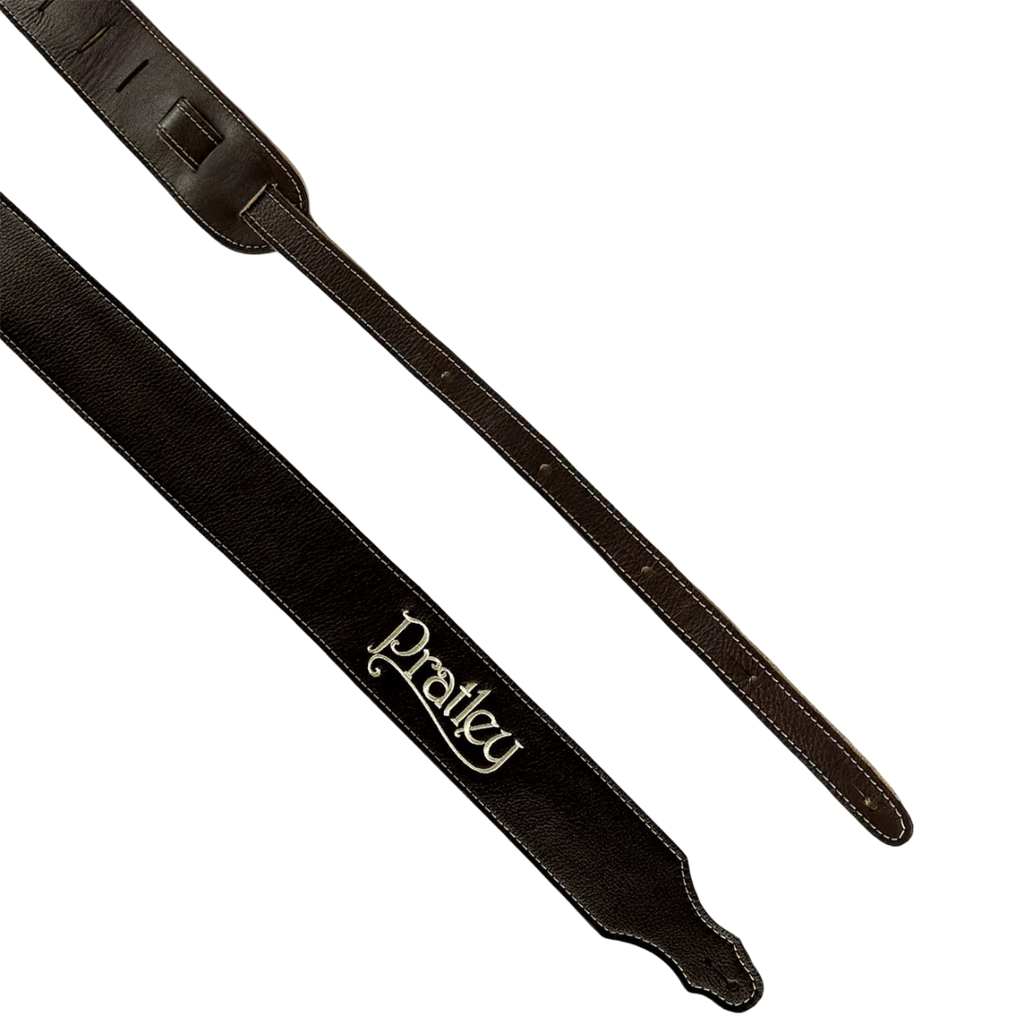 Pratley 2.5 Leather Guitar Strap w/Suede Back & Embroided Logo - Chocolate