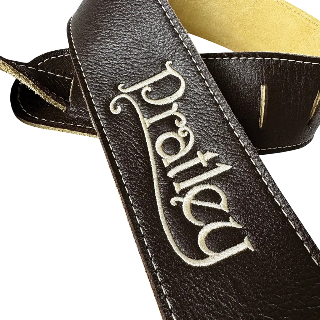 Pratley 2.5 Leather Guitar Strap w/Suede Back & Embroided Logo - Chocolate