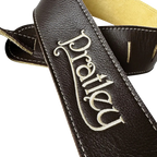 Pratley 2.5 Leather Guitar Strap w/Suede Back & Embroided Logo - Chocolate