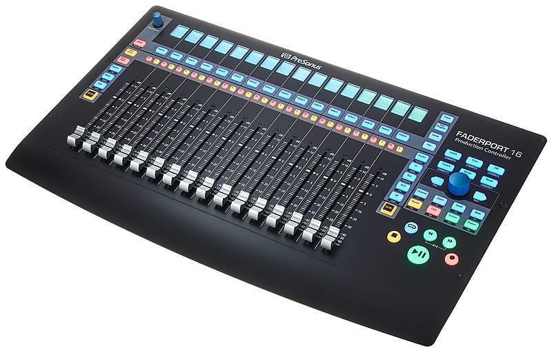 PreSonus FaderPort 16 16-channel MIDI production controller with motorized faders and DAW control for music mixing.