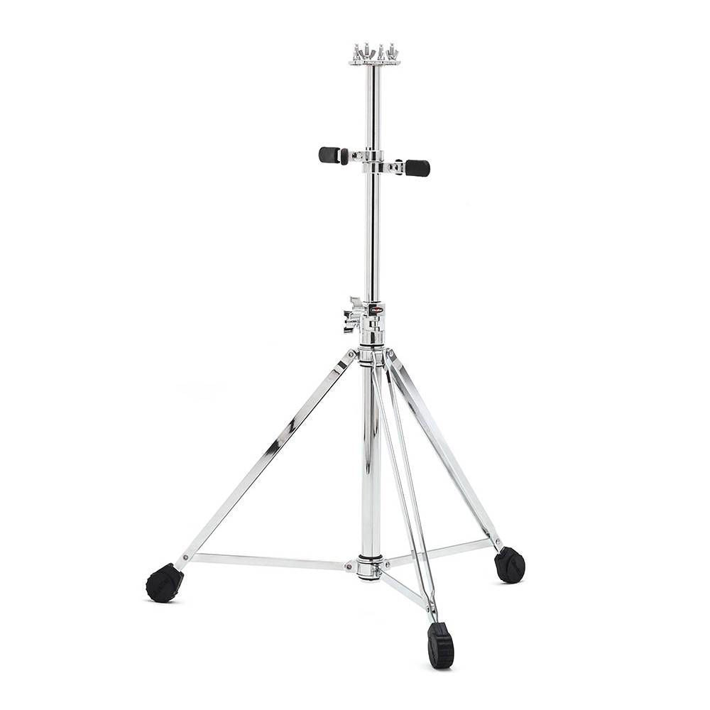 Gibraltar 9517 double braced professional conga stand holding a conga drum with sturdy metal construction and adjustable height.