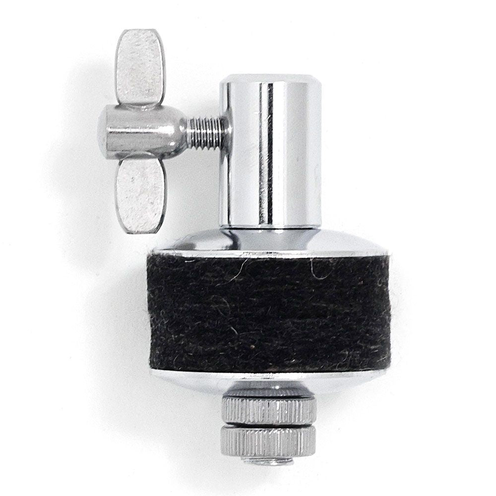 Gibraltar GSC4421 Universal Hi-Hat Clutch for drum hardware, shown attached to hi-hat cymbals on a drum set.