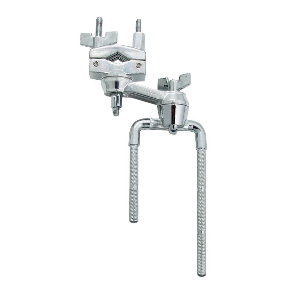 Gibraltar GSCDPLAC dual post L-Rod attachment for drum hardware, shown attached to drum stand with metal components