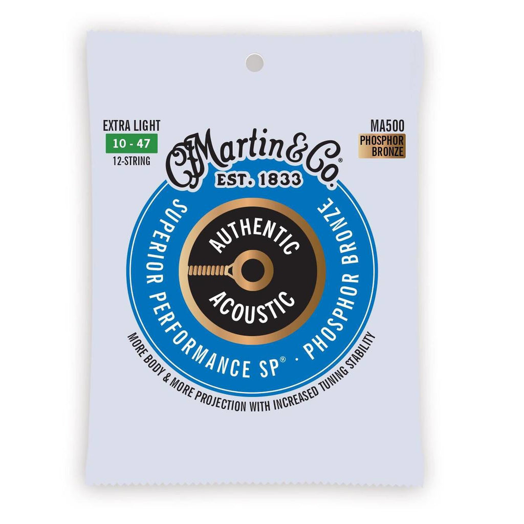 Martin MA500 Authentic 12-String Acoustic 10-47 Phosphor Bronze Extra Light Acoustic Guitar Strings - SP 92/8