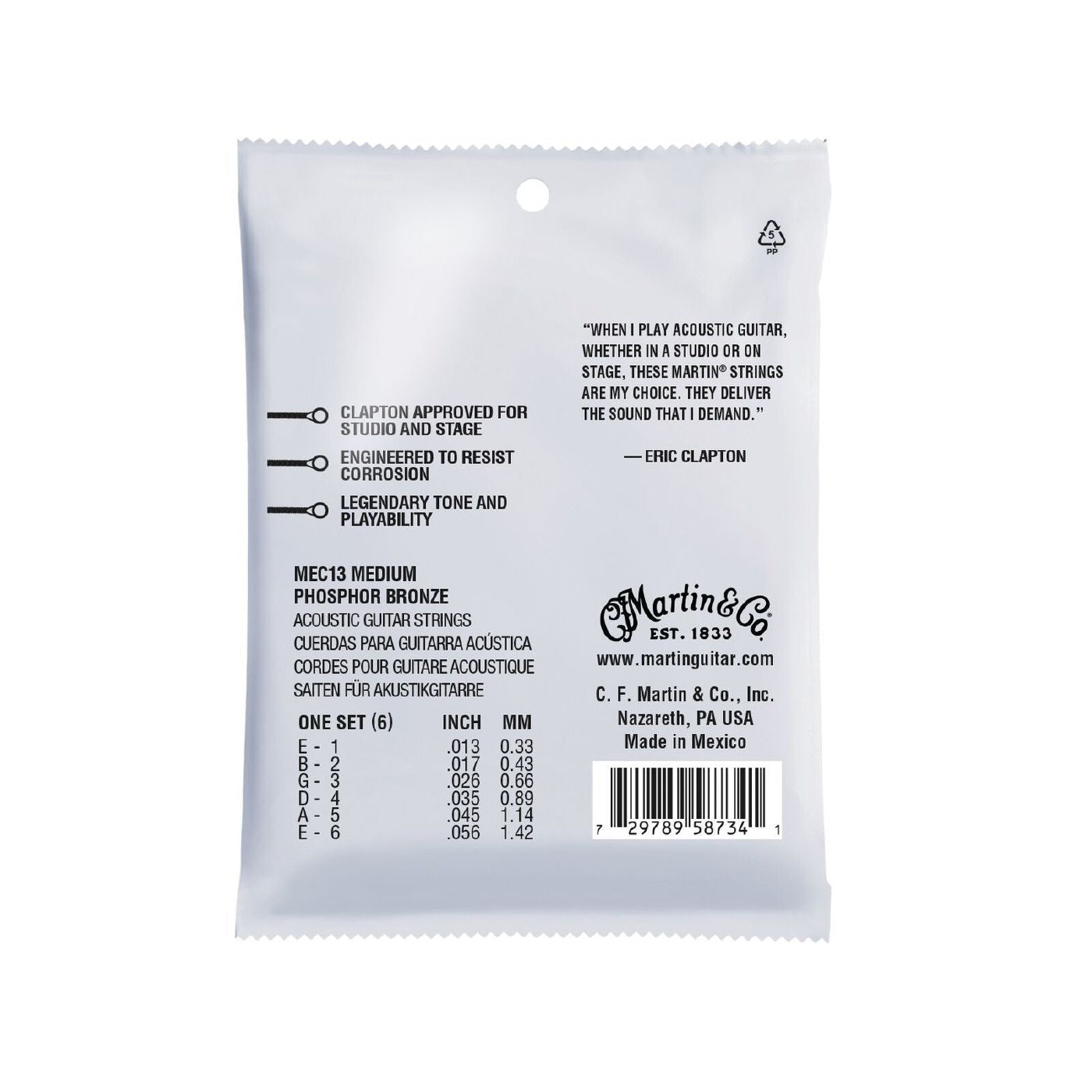 Martin MEC13 Eric Clapton Signature 13-56 Phosphor Bronze Medium Acoustic Guitar String