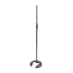 Black On-Stage MS7325 straight microphone stand with adjustable height and stackable weight base for stable support.