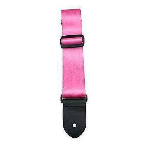 Perris PS1692 2 inch Pink Seatbelt Style Guitar Strap with Black Leather ends