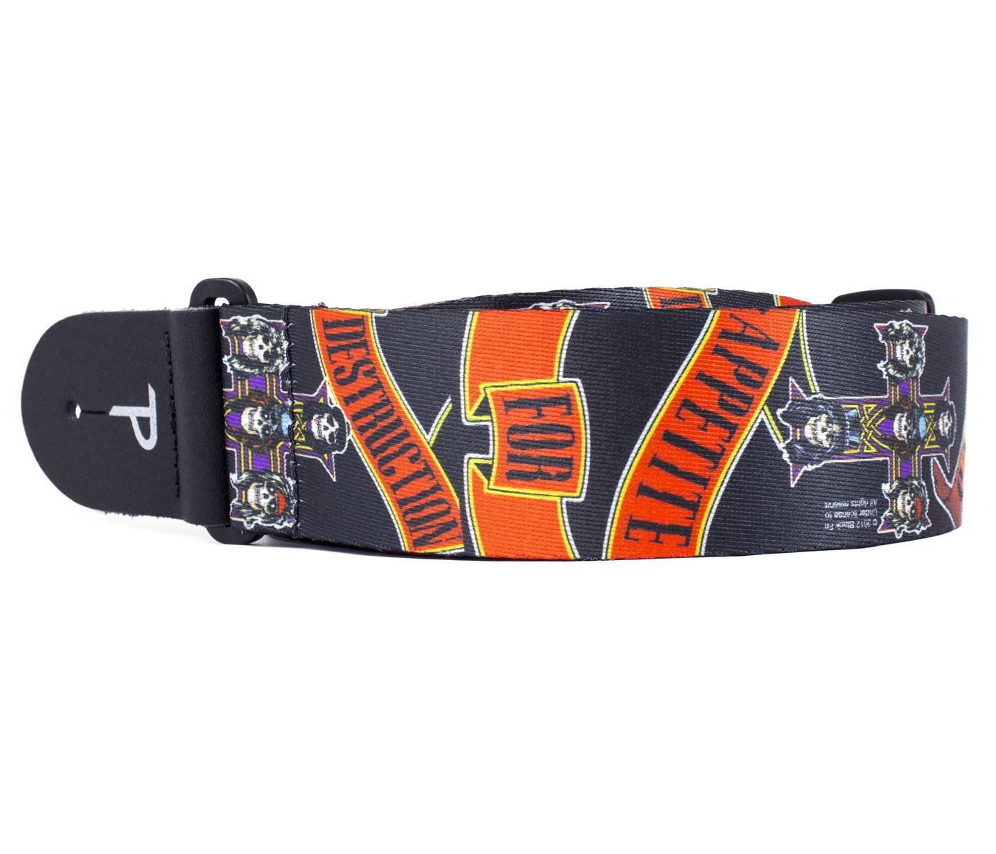 Perris PS6013 polyester guitar strap featuring Guns N' Roses logo and design, adjustable for comfortable playing.