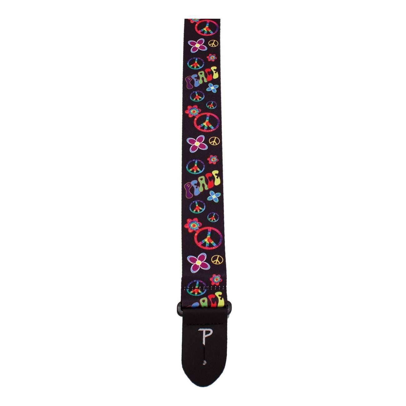 Perris PS6797 2 inch Hippy Collection Peace Guitar Strap with Black Leather ends