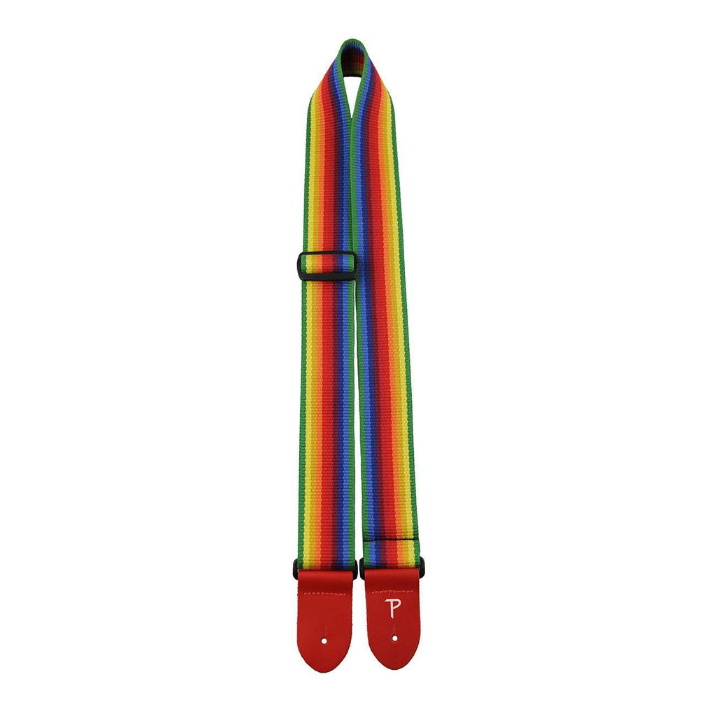 Perris 2 Deluxe Cotton Rainbow Guitar Strap with Red Leather Ends