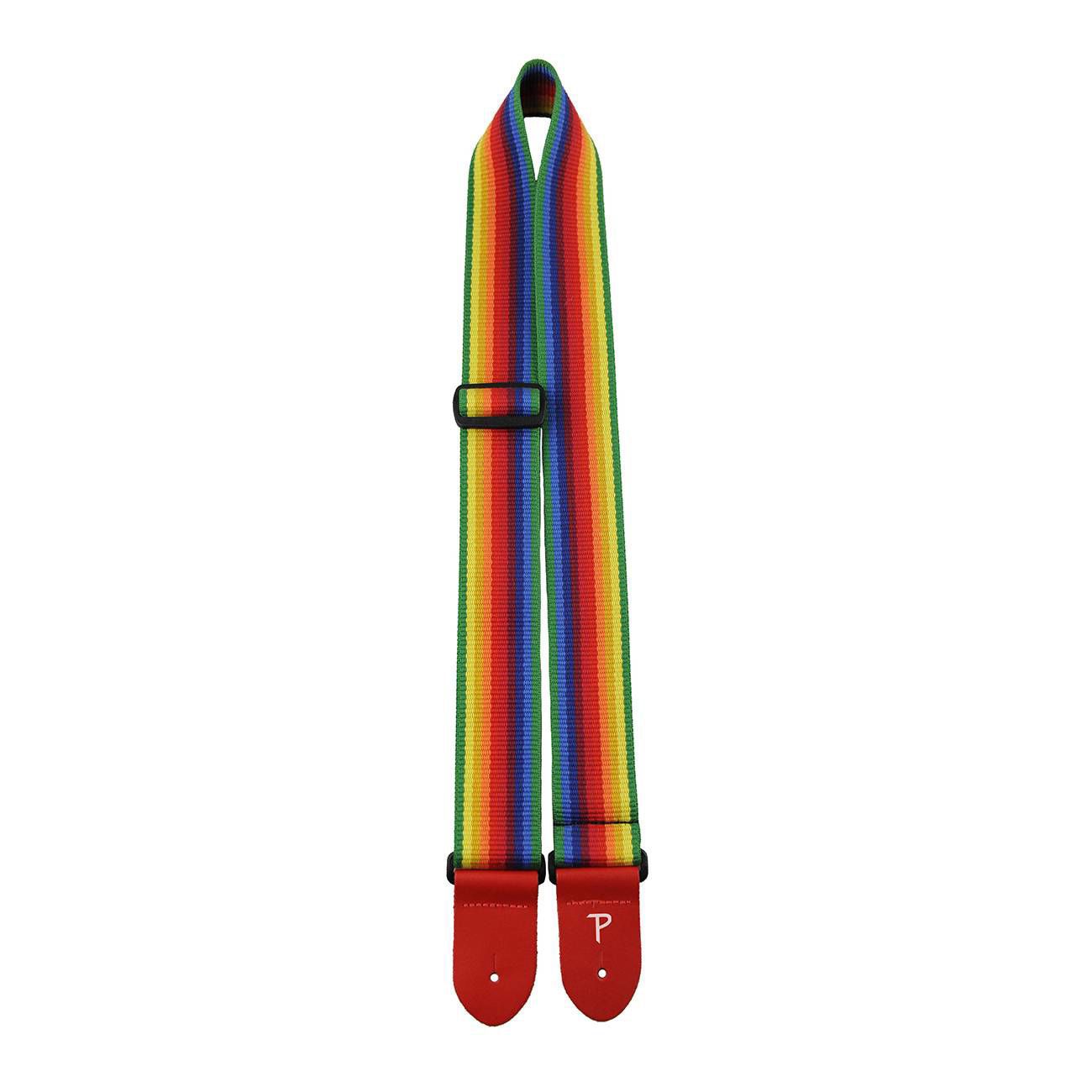 Perris 2 Deluxe Cotton Rainbow Guitar Strap with Red Leather Ends