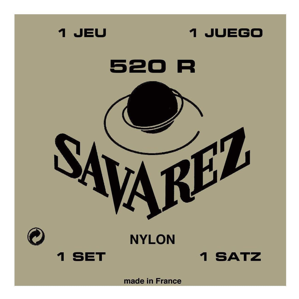 Savarez 520R Red Traditional Classical Strings set with clear nylon trebles and bass strings for classical guitar.