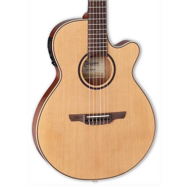 Takamine Thinline Series Acoustic Electric Nylon String Guitar with Cutaway in Natural Satin Finish