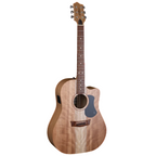 Pratley Dreadnought cutaway acoustic guitar with pickup, layered maple top and solid bunya back, shown from front perspective.