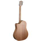Pratley Dreadnought cutaway acoustic guitar with pickup, layered maple top and solid bunya back, shown with close-up of body and fretboard.